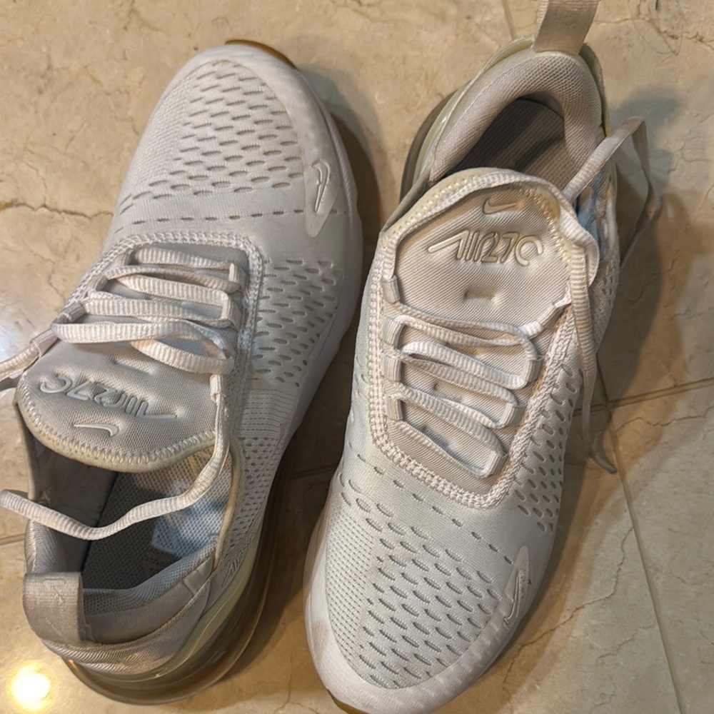 Nike Air Max 270 White and Gold Sneakers